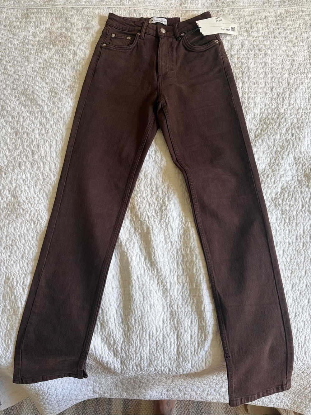 Zara NWT Chocolate Brown High Rise Straight Leg Jeans size 4